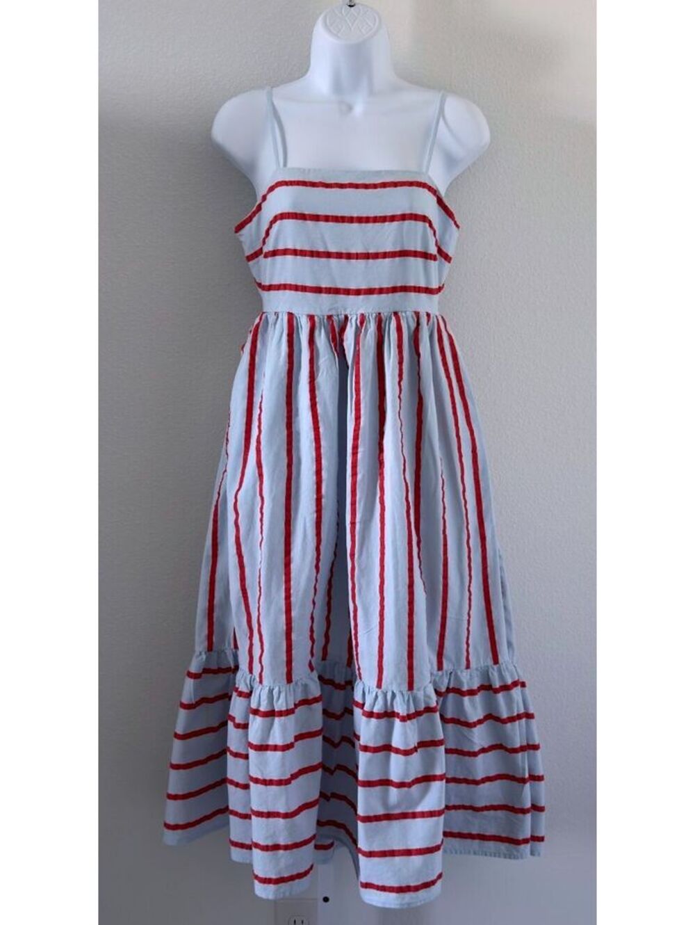 On 34th Blue Red Combo Cutout-Back Tiered Cotton Midi Dress Women Size Small